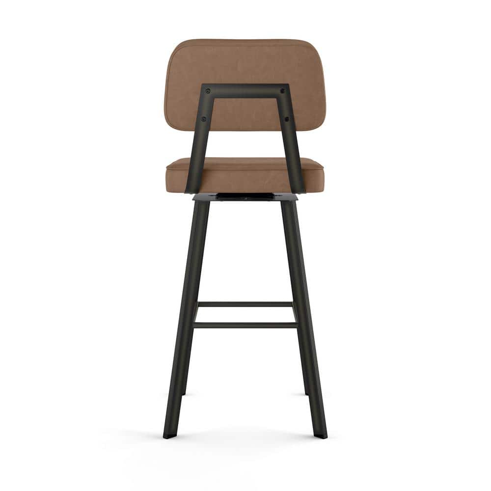 Medium Brown Gun Metal Swivel Leather Bar Stool