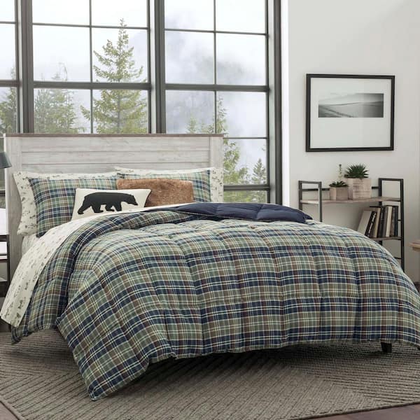 Twin XL Full Queen Bed Navy Blue Green Gray Grey Block 4 pc Quilt Set Coverlet
