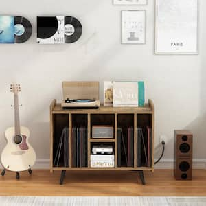 Record Player Stand Brown 26.38 in. H Turntable Stand with Storage Album Storage Cabinet for Bedroom Living Room Office