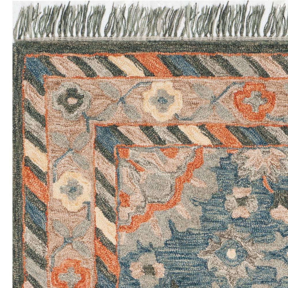 Blue and Rust Hand-Tufted Wool 6' x 9' Area Rug