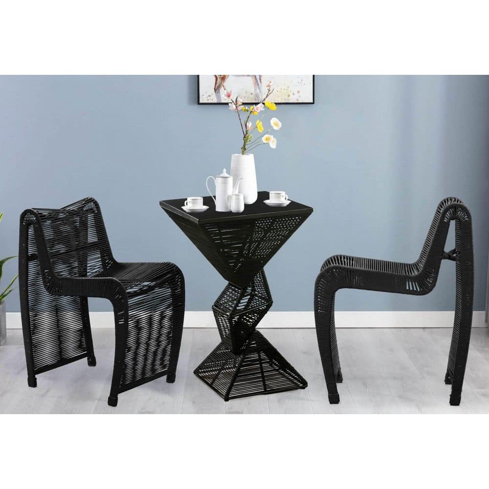 Lorenzo Black Rope 3-Piece Pub Set-36 in. Table Height