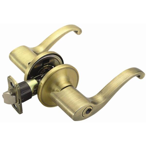 Design House Scroll Antique Brass Entry Lever with Universal 6 Way Latch-DISCONTINUED
