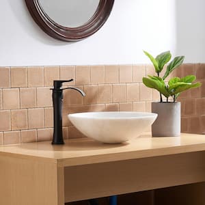 Tall Bathroom Vessel Sink Faucet, Waterfall Single Hole Single Handle Bathroom Faucet with Pop Up Drain in Matte Black
