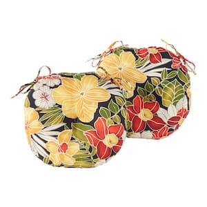Aloha Black Floral 15 in. Round Outdoor Seat Cushion (2-Pack)