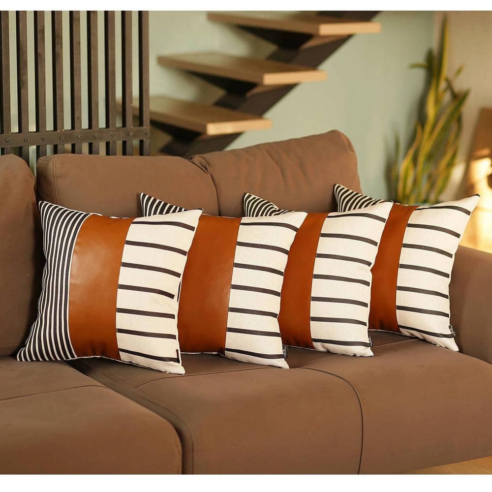 MIKE & Co. NEW YORK Bohemian Handmade Vegan Faux Leather Brown 20 in. x 20 in. Square Abstract