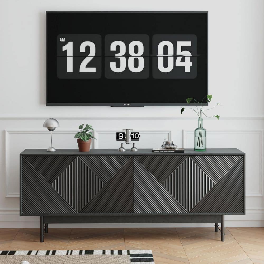 Modern Wooden TV Stand for TVs up to 70 in., Entertainment Center Media Console for Living Room in Black price history on PriceWatchPro