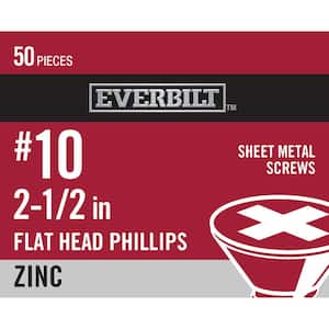 #10 x 2-1/2 in. Phillips Flat Head Zinc Plated Sheet Metal Screw (50-Pack)