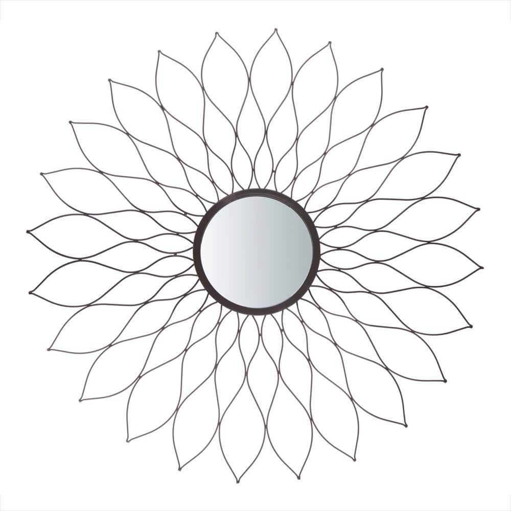 Contemporary Sunburst Round Mirror in Cream and Gold, 35"