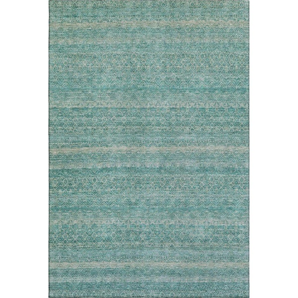 Mayfield Premium Machine Washable Abstract AMF2105 Teal 10 ft. x 14 ft. Area Rug
