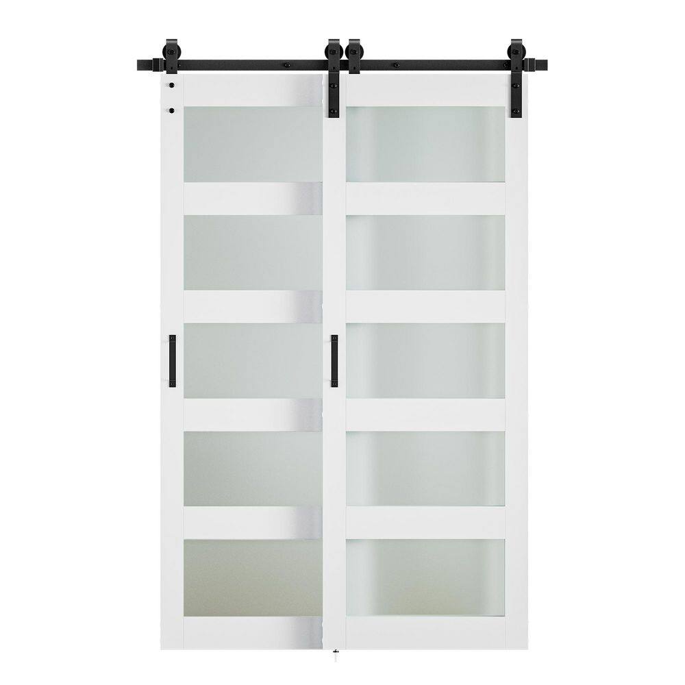 53 in. x 84 in. (Two 30 in.) 5-Lite Frost Glass White Finished Composite Assembly Required Sliding Barn Door w/ Hardware price history on PriceWatchPro