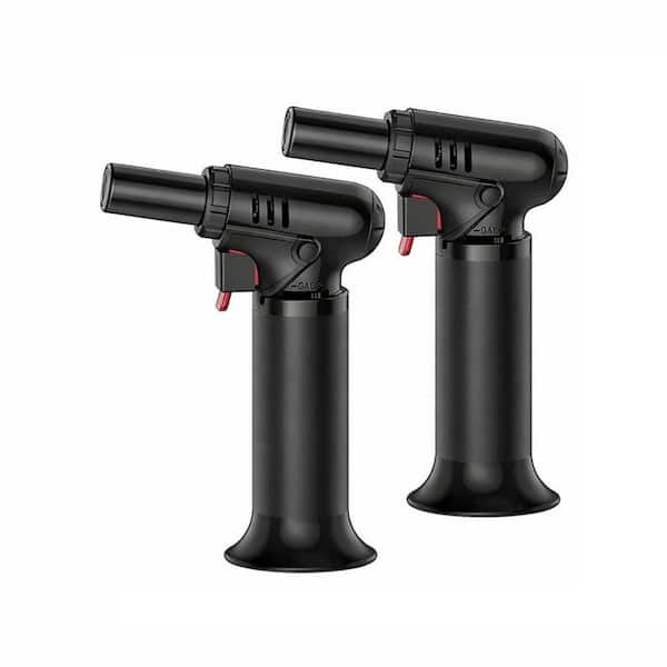 Refillable Metal Green Black Soldering Torch Lighter with Adjustable Flame and Fuel Gauge for Welding, 1-Piece