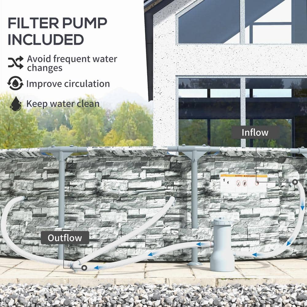 Outsunny 14' Gray Steel Frame Round Pool with Filter Pump