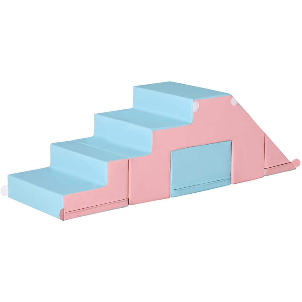 2-Piece Pink and Blue Indoor Foam Play Set for Crawling or Sliding
