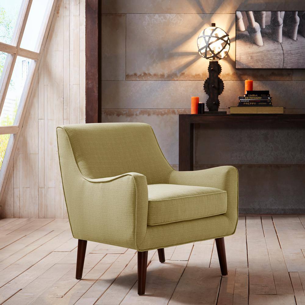 Mid-Century Modern Green Upholstered Accent Chair with Wood Legs