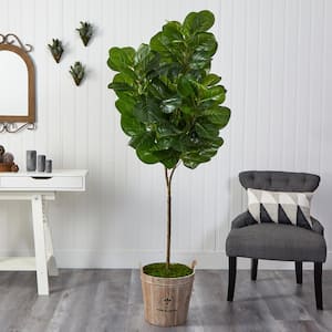74 in. Fiddle Leaf Fig Artificial Tree in Farmhouse Planter
