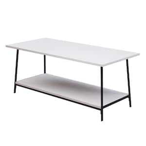 Eliza 22 in. White Oak Rectangle Metal and Wood Coffee Table with Storage Shelf