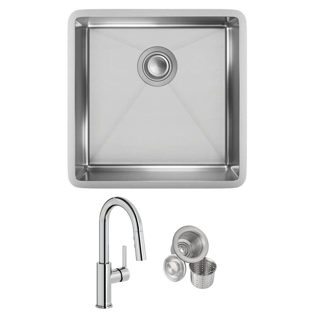 Elkay Crosstown 18-Gauge Stainless Steel 22.5 in. Single Bowl Undermount Kitchen Sink with Faucet Bottom Grid and Drain, Polished Satin -  ECTRU21179TFCBC