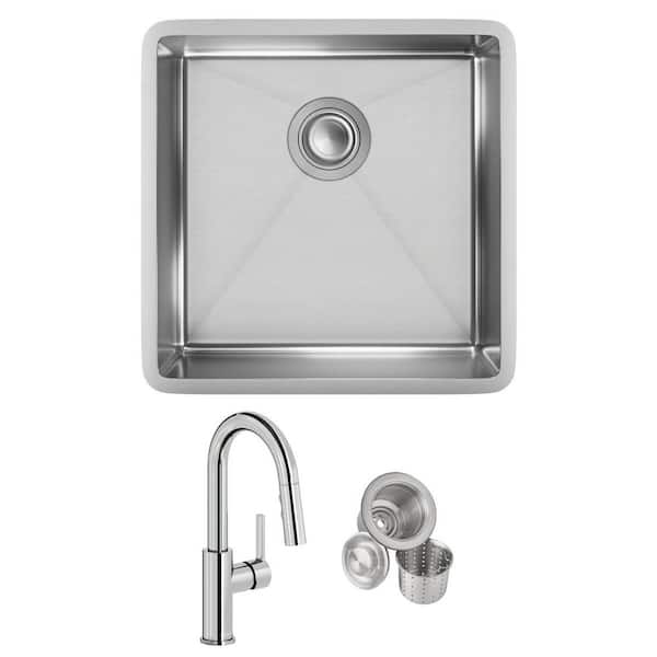 Crosstown 23 in. Undermount Single Bowl 18 G Polished Satin Stainless Steel Kitchen Sink Kit w/ Faucet and Accessories