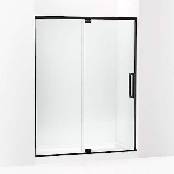 Statement 60 in. W x 76 in. H Pivot Framed Shower Door in Matte Black Finish with Clear Glass