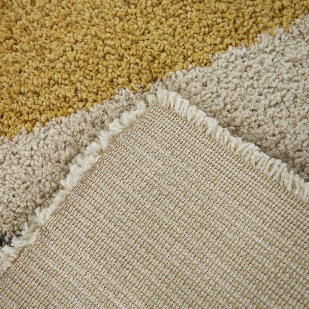 Yellow and Gray Geometric Shag Rug 4' x 6'