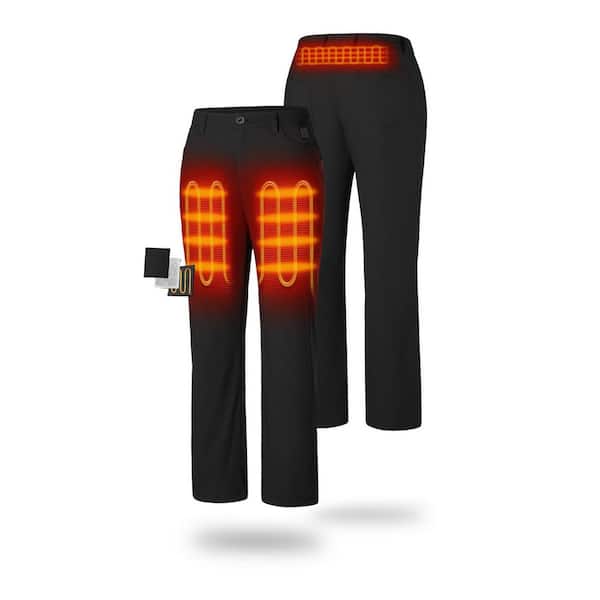 ORORO Women's 34 in. x 31 in. Black 7.38-Volt Lithium-Ion Casual Heated Pants with (1) 4. 8Ah Battery