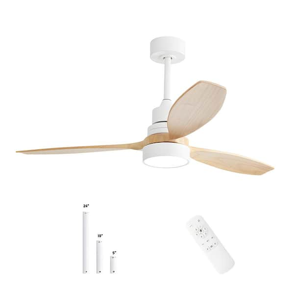 52 in. Indoor/Outdoor Wood White Ceiling Fan with Light and 6 Speed Remote Control