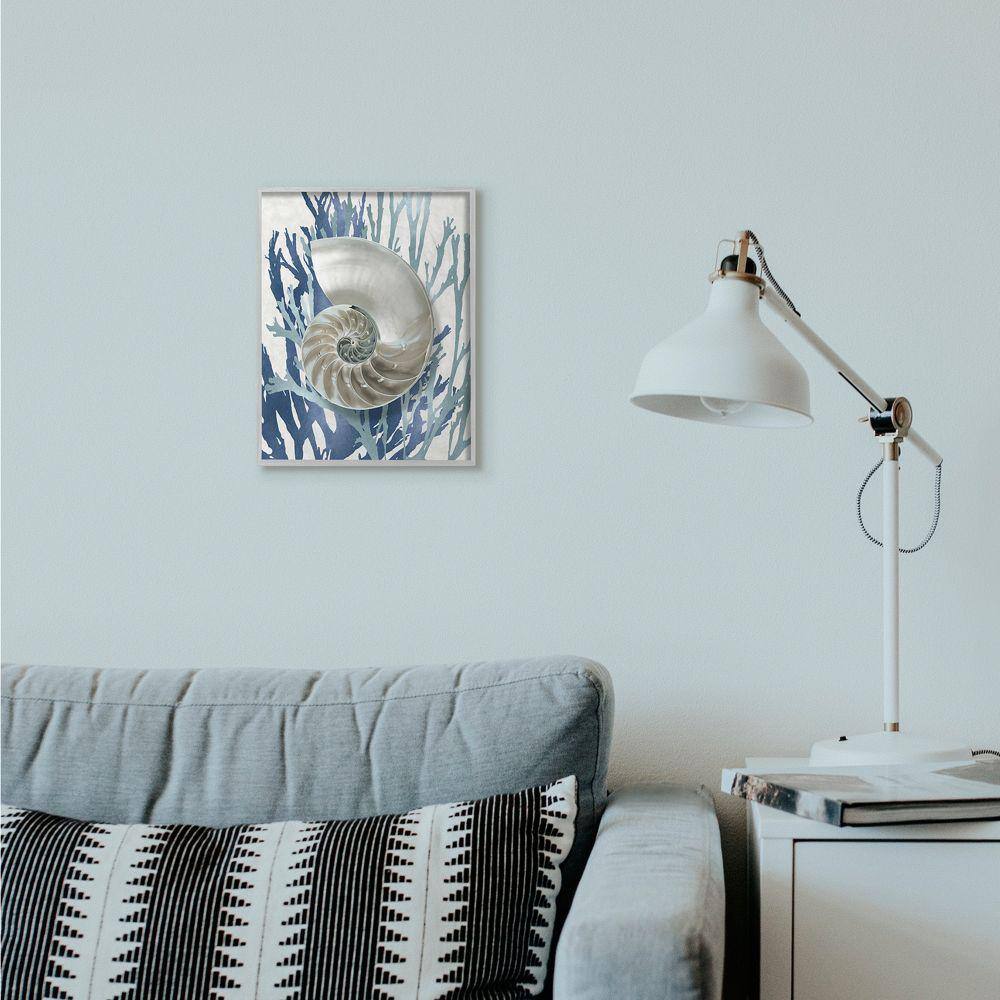 Blue Coral and Shell 11x14 Canvas Print with Gray Frame