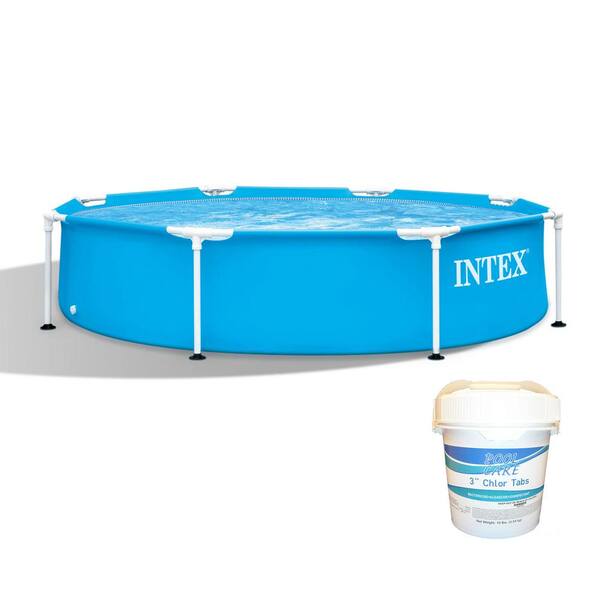 Intex 8 ft. x 20 in. Metal Frame Swimming Pool with 3 In Chlorine Tablets
