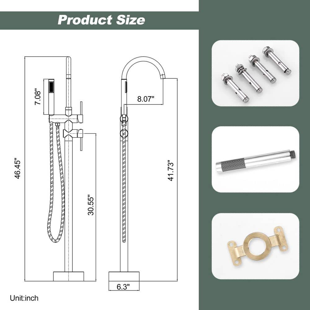 Chrome Double Handle Freestanding Tub Faucet with Handheld Shower