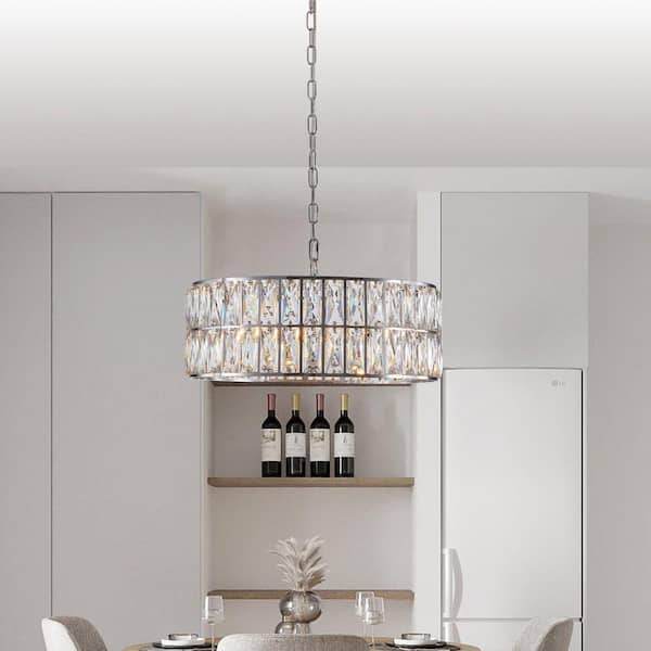 Avex 6-Light Chrome Pendant Light with Crystal Shade, No Bulbs Included