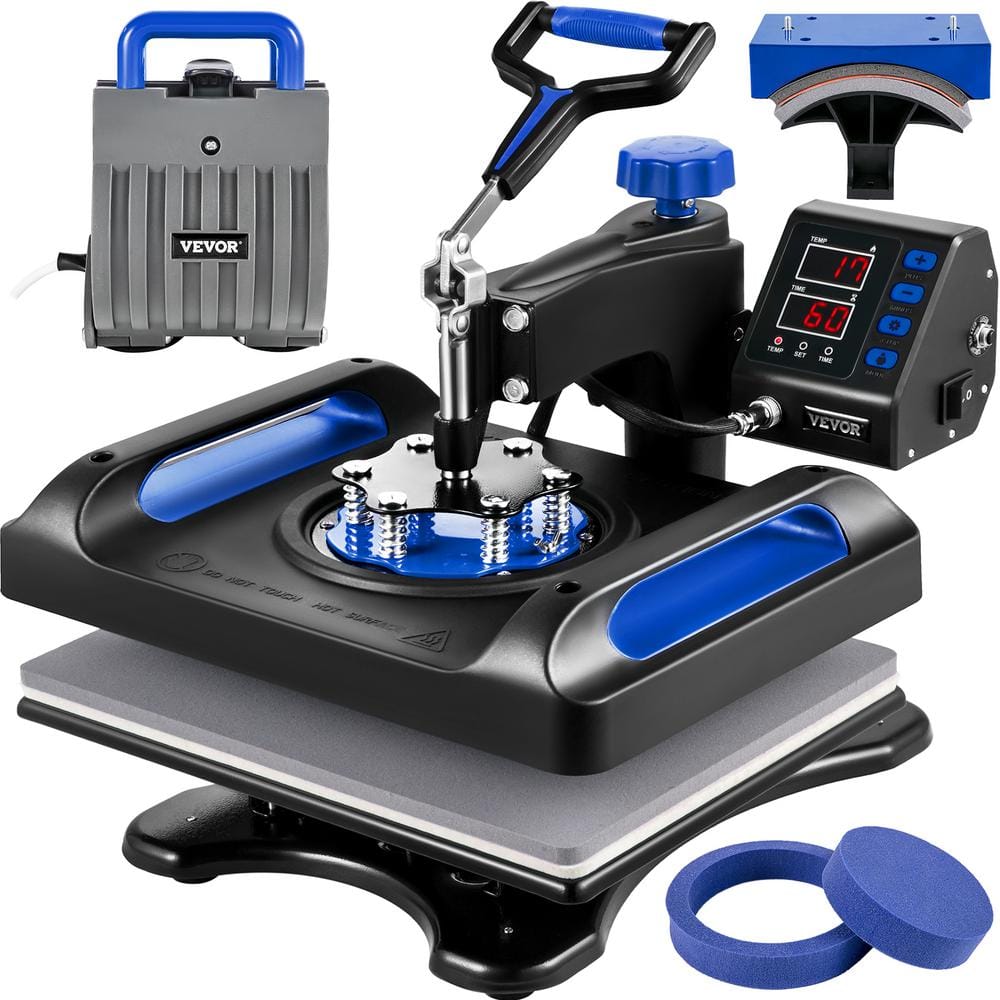 12 in. x 15 in. Pro Heat Press Machine 5 in 1 Combo 360 Swing Away Digital Sublimation Vinyl Transfer Printer, Blue