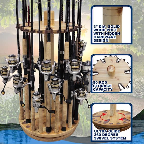Rush Creek Creations Round Spinning 30 Fishing Rod Rack No Tool Assembly  with 360-Degree Rotation 38-3005 - The Home Depot