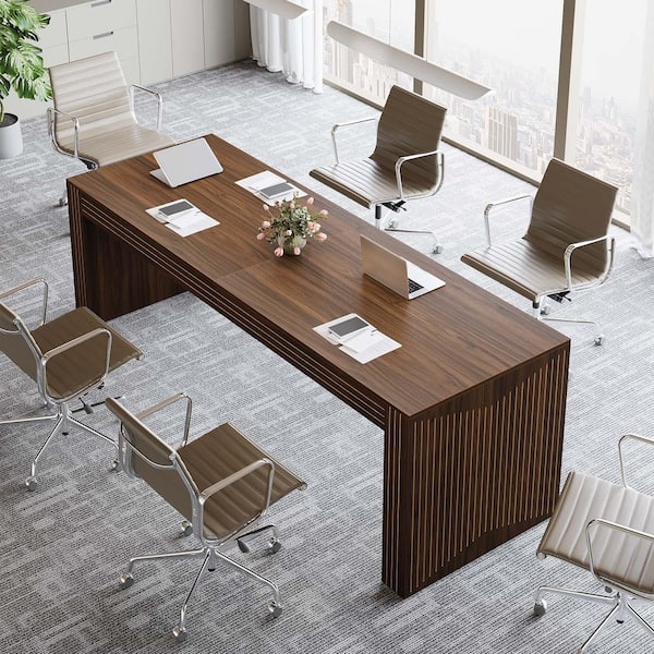 BYBLIGHT Capen 79 in. Rectangle Rustic Brown Engineered Wood Computer Desk Home Office Double Table Workstation Industrial