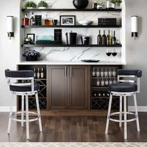 Madrid Contemporary 30 in. Bar Height Bar Stool in Brushed Stainless Steel and Black Faux Leather