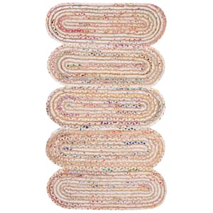 Cape Cod Ivory/Multi Doormat 3 ft. x 5 ft. Striped Braided Abstract Area Rug