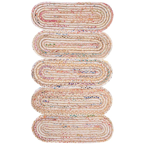 SAFAVIEH Cape Cod Ivory/Multi Doormat 3 ft. x 5 ft. Striped Braided Abstract Area Rug