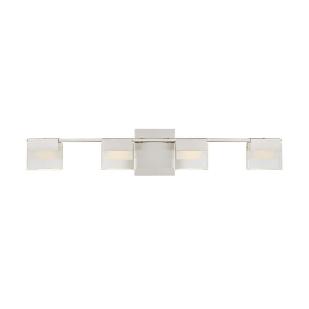 VICINO 30 in. W x 5.71 in. H 4-Light Matte Nickel Integrated LED Bathroom Vanity Light with Frosted Rectangular Shades