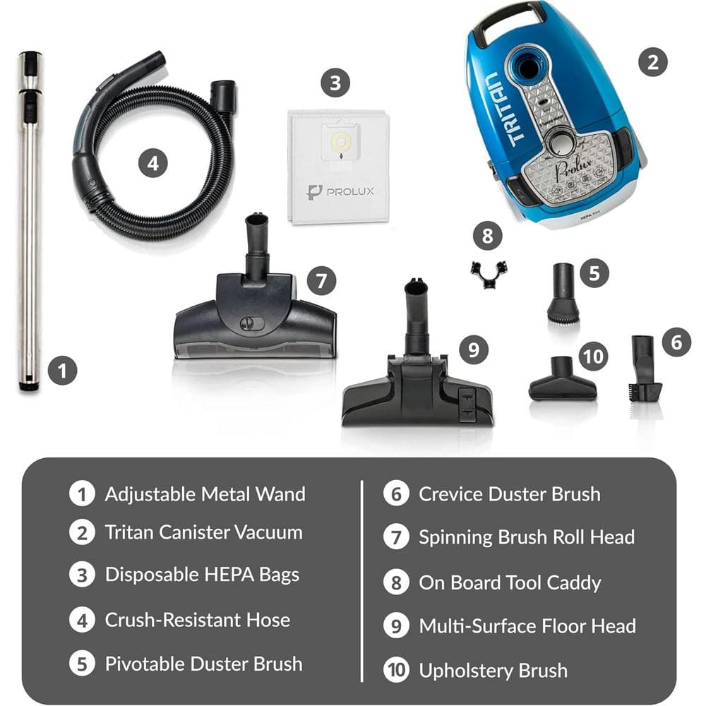Prolux Tritan Blue Canister Vacuum with HEPA Filter