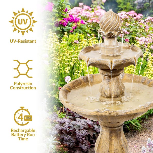 2-Tier Earth Solar Outdoor Tiered Water Fountain with Battery Backup