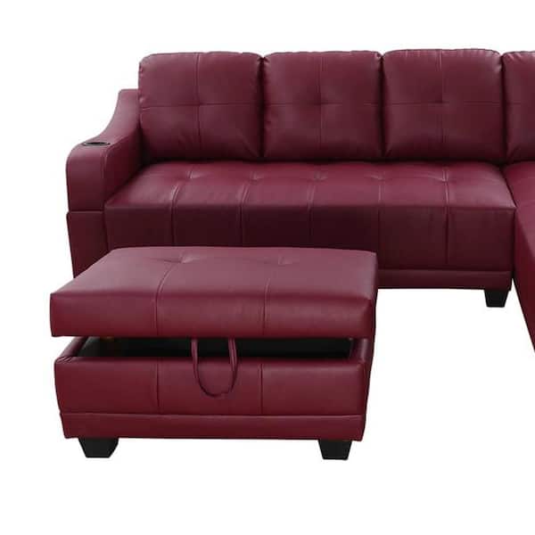 L Shaped Right Facing Sectional Sofa, Red Leather L Shaped Couch