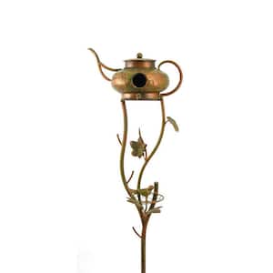 65 in. Tall Antique Copper Teapot Birdhouse Genie Lamp