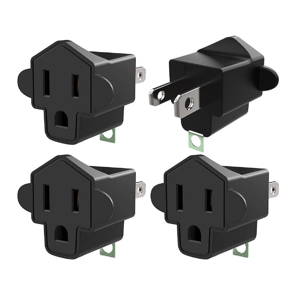 15 Amp 125-Volt Straight Blade Adapter Connector 3-Prong to 2-Prong Grounding Plug 392℉ Resistant, Black (4-Pack) price history on PriceWatchPro