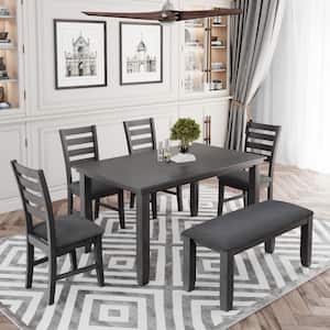 6-Piece Rectangle MDF Top Gray Dining Table Set with 4-Chairs, 1-Bench