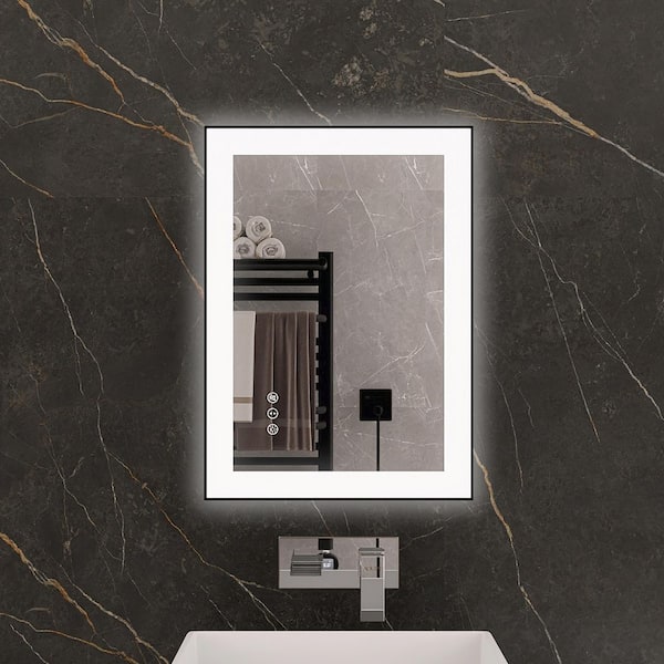 KariMo 20 in. W x 28 in. H Rectangular Black Framed Wall Bathroom Vanity Mirror with Backlit Front Light, Dimmable