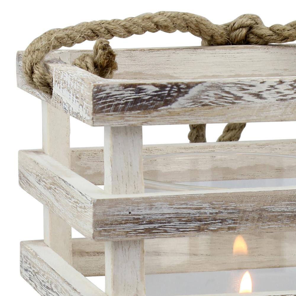 14.9" Nautical White Wood Hurricane Candle Lantern