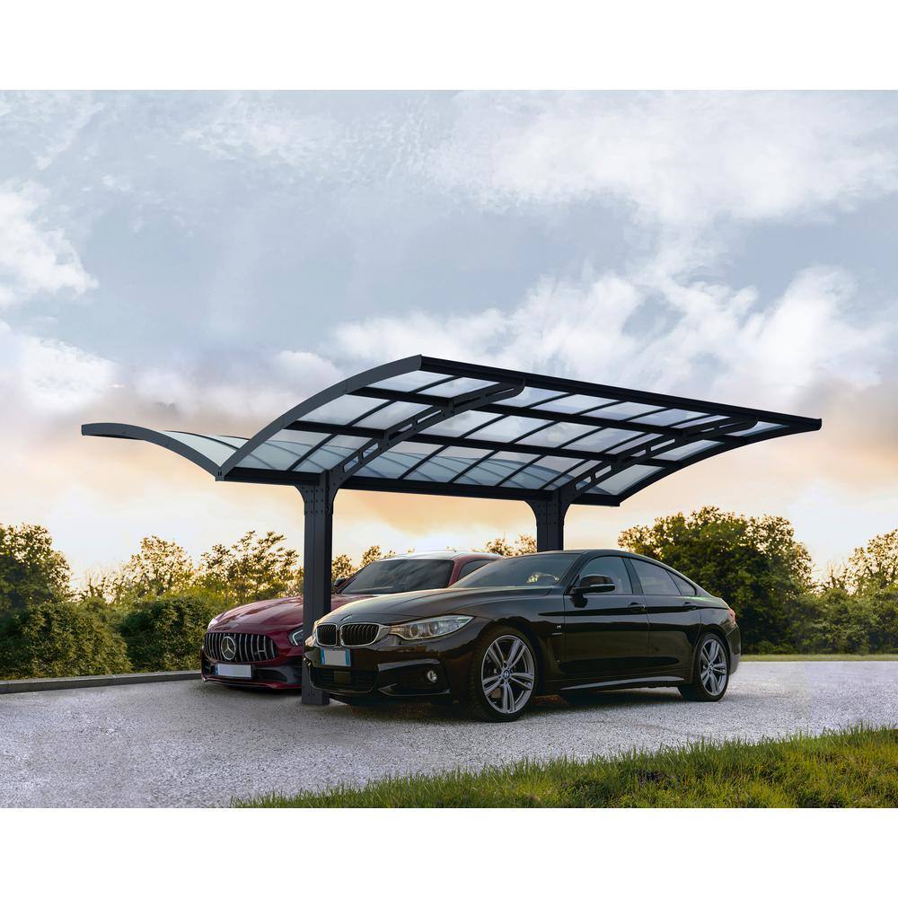 Arizona Breeze Gray Double Wing Carport with Solid Roof Panels