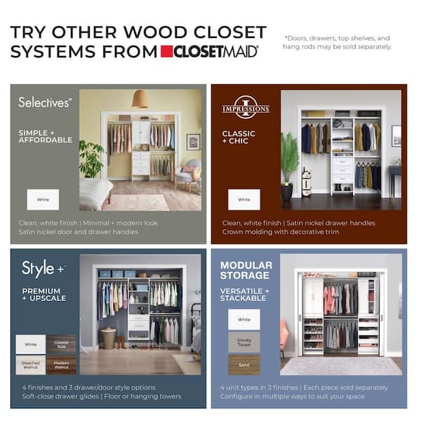 ClosetMaid - Impressions Basic Plus 60 in. W - 120 in. W White Wood Closet System