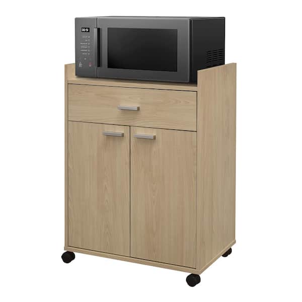 Signature Home SignatureHome Beech Finish 2-Door Accent Cabinet Kitchen Cart With Wheels 2 Lockable 2 Unlockable. (24Lx16Wx32H)