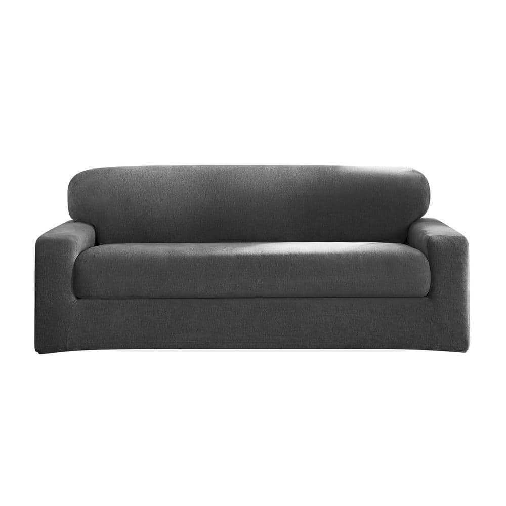 Sure-Fit Cedar Stretch Washed Black Polyester Textured 2 Piece Sofa Slipcover