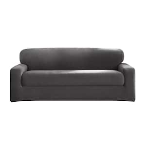 Cedar Stretch Washed Black Polyester Textured 2 Piece Sofa Slipcover